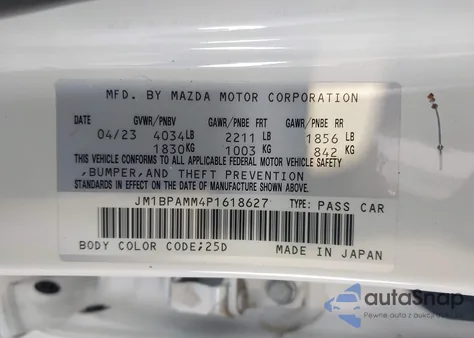 2023 Mazda Mazda3 2.5 S Premium z USA, uszkodzony, nr VIN JM1BPAMM4P1618627